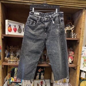 Zara Acid Wash Gray Denim Wide Leg Jeans